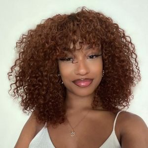 Ombre Brown Summer Hair Deep Wave Wig With Cute Bangs